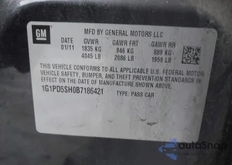 2011 Chevrolet Cruze Ls из США, поврежденный, VIN 1G1PD5SH0B7186421